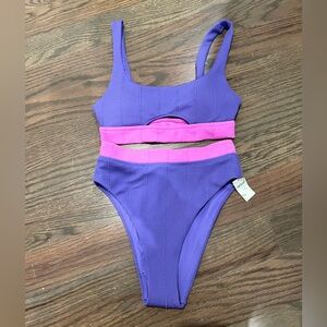 Aerie Purple and Pink Ribbed High Waist Bikini